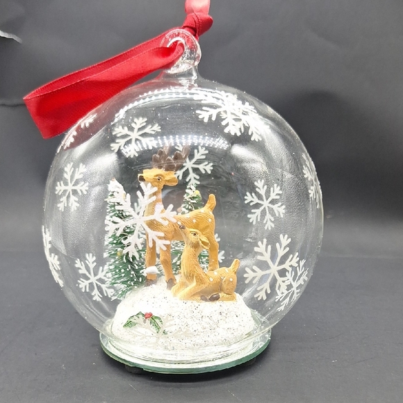 Other - Glass Holiday Ornament with Reindeer and Snowflakes